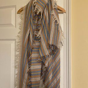 Chan Luu Blue, Gold, and Tan Wool Scarf